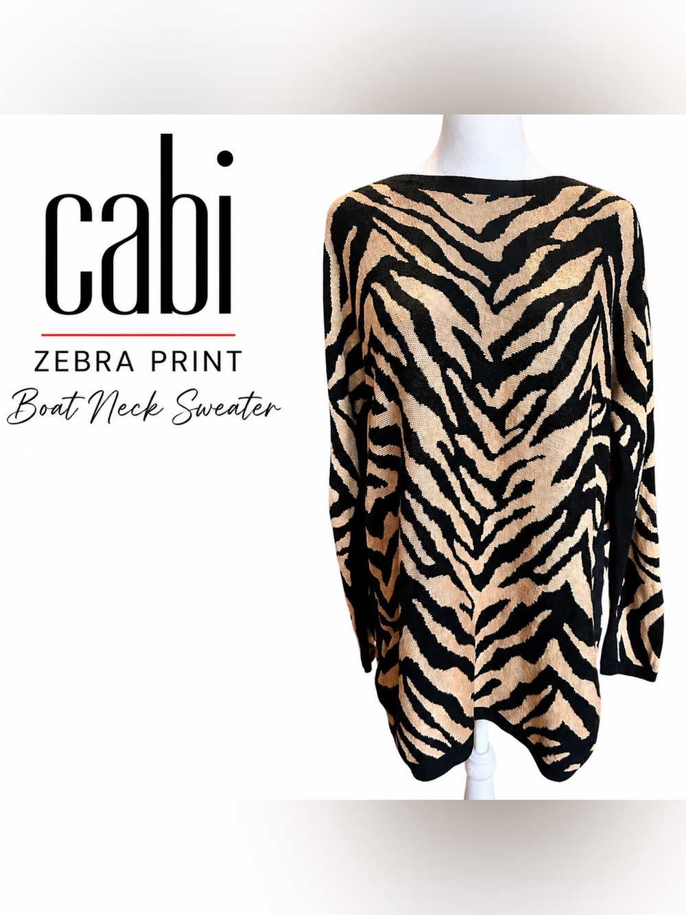 Cabi "Dani" Zebra Print Sweater Boat Neck Tunic Knit